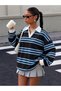 Polo Collar Striped Oversize Sweatshirt Jt9728 - 2