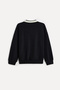 Women's Black Polo Collar Sweatshirt - 2