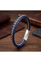 Navy Blue Chain Model Steel and Leather Bracelet - 2