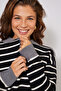 Zippered Polo Collar Striped Knit Sweater Black