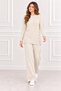 Women's Crew Neck and Side Gold Button Detailed Ribbed Knitwear Tunic Trousers Double Slit Set - 5