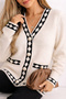 Women's Soft Textured Ecru Black Diamond Patterned V-Neck Pearl Buttoned Knitwear Cardigan Stylish Knitted Cardigan - 5