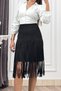 Women's Winter Black Long Tassel Detailed Lycra Suede Skirt 6906 - 4