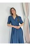 Lady Belted Double Breasted Short Sleeve Dress Women's Indigo - 7