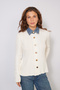 Denim Collar Detail Peplum Knit Sweater Ecru