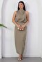 Crew Neck Slit Front Flowy Dress Grs4126