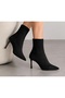 Shoes Black Suede Pointed Toe Thin Heeled Stretch Boots - 7
