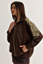 Women's Bitter Brown Gold Appliqué Detailed Pocketed Lined Suede Jacket 5012 60286598 - 3