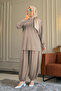 6574 - Stylish Comfortable Knitted Modal Fabric Casual Trousers with Elastic Detail at the Leg Cuffs Women's Set - 2