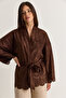 Women's Brown Laser Cut Detailed Belted Suede Jacket 5016 60286600 - 4