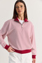 Women's Burgundy Oversize Polo Collar Half Zipper Striped Sweatshirt Ös261005 60286586 - 6