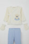 Baby Boy Hospital Release Set of 5 Cute Baby Teddy Bears Embroidered 0-3 Months, Ecru - 3