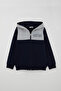 Boy's Tracksuit Set with Color Block Hooded Zipper, Ages 5-9, Navy Blue - 2