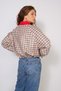 Contrast Collar Detail Plaid Patterned Bomber Jacket Beige - 4