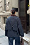 Velvet Collar Pocket Detail Jacket - Navy Blue Dark Blue - 5