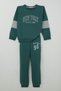 Boy's Tracksuit Set with Lettering Printed on the Sleeves and Block Pattern, Ages 4-9, Petrol Green