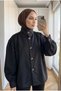 Women's Stand Collar Balloon Sleeve Buttoned Lightweight Shiny Fabric Women's Jacket - 2