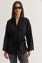 Women's Black Laser Cut Detailed Belted Suede Jacket 5016 60286600 - 5