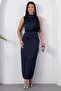 Crew Neck Slit Front Flowy Dress Grs4126 - 5