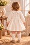 Baby, Girl, Ecru, Muslin, Baby Collar, Lace and Floral Detail, Long Sleeve Dress - 2