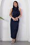 Crew Neck Slit Front Flowy Dress Grs4126 - 3