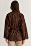 Women's Brown Laser Cut Detailed Belted Suede Jacket 5016 60286600 - 7