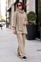 Knitted Sweater Set with Scarf Mink Color Hm2960