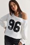 Women's White 96 Lucky Printed United Athlete Detailed Boat Neck Sweatshirt 814 60286601 - 4