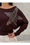 Women's Bitter Brown Off-Shoulder Trok Stone Bat Sleeve Blouse Frv0235