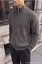 Sirte Checkered Patterned Stand Collar Zippered Regular Fit Men's Knitwear Cardigan - 5