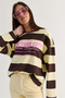 Women's Brown-Yellow Oversize Striped New York Printed Sweatshirt Mb9575 60286590 - 5