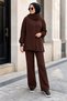 Knitted Sweater Set with Scarf Brown Hm2960 - 4