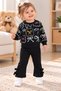 Baby Girl Bowknot Patterned 2'Li Set Black Long Sleeve Sweatshirt and Sweatpants