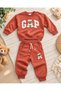 Brick Color ₺100 Cotton 3 Threads Without Drawstring Baby Boy & Children's Tracksuit Set with Pockets, Adjustable Drawstring Waist, Teddy Bear Pattern - 2