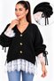 Plus Size Tulle Detailed Knitwear Cardigan Black - 3
