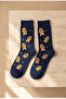 Unisex Ginger Breadman Patterned Christmas Themed Socks Navy Blue - 3