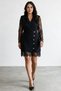 Women's Black Crepe Dress Lace Sleeves Double Breasted Collar Button Detail Stylish Dress 2828