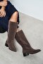 Tiny Dark Desert Suede Leather Pointed Toe Block Heel Women's Riding Boots