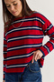 Women's Red-Navy Blue Crew Neck Striped Oversize Slim Knitwear Blouse 0543 60286536 - 7