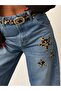 Trend Special Design Leopard Pattern Belt Star Detail Loose Fit Palazzo Pants