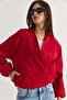 Women's Red Double Breasted Collar Pocket Detailed Lined Elastic Wrap Closure Short Trench Coat 2845 60286507