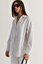Women's White Striped Flowy Relaxed Fit Long Sleeve Shirt 2165 60286582 - 2