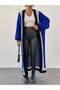 Women's Saks Blue Black Ecru Striped Long Knitwear Cardigan