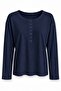 Navy Blue Buttoned Long Sleeve Basic T-Shirt 2664 - 2
