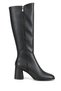 Amelia Women's Black Almond Toe Zippered Thick Heeled Long Boots - 6