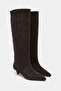 Mirel Bitter Brown Genuine Suede Leather Pointed Toe Kitten Heel Women's Boots - 4