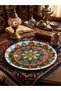 6 Pieces Round 30 cm Metal Coffee Presentation Tray Modern Ethnic Patterned Tea Coffee Serving Tray - 6