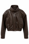 Brown Stand Collar Bomber Leather Jacket