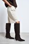 Mirel Bitter Brown Genuine Suede Leather Pointed Toe Kitten Heel Women's Boots