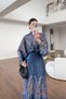 Satin Navy Blue Dress with Waist Detail - 2